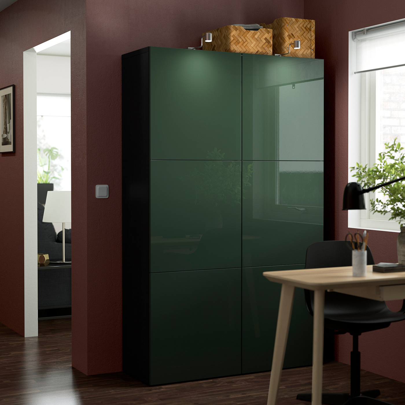 BESTÅ storage combination with doors black-brown Selsviken/high