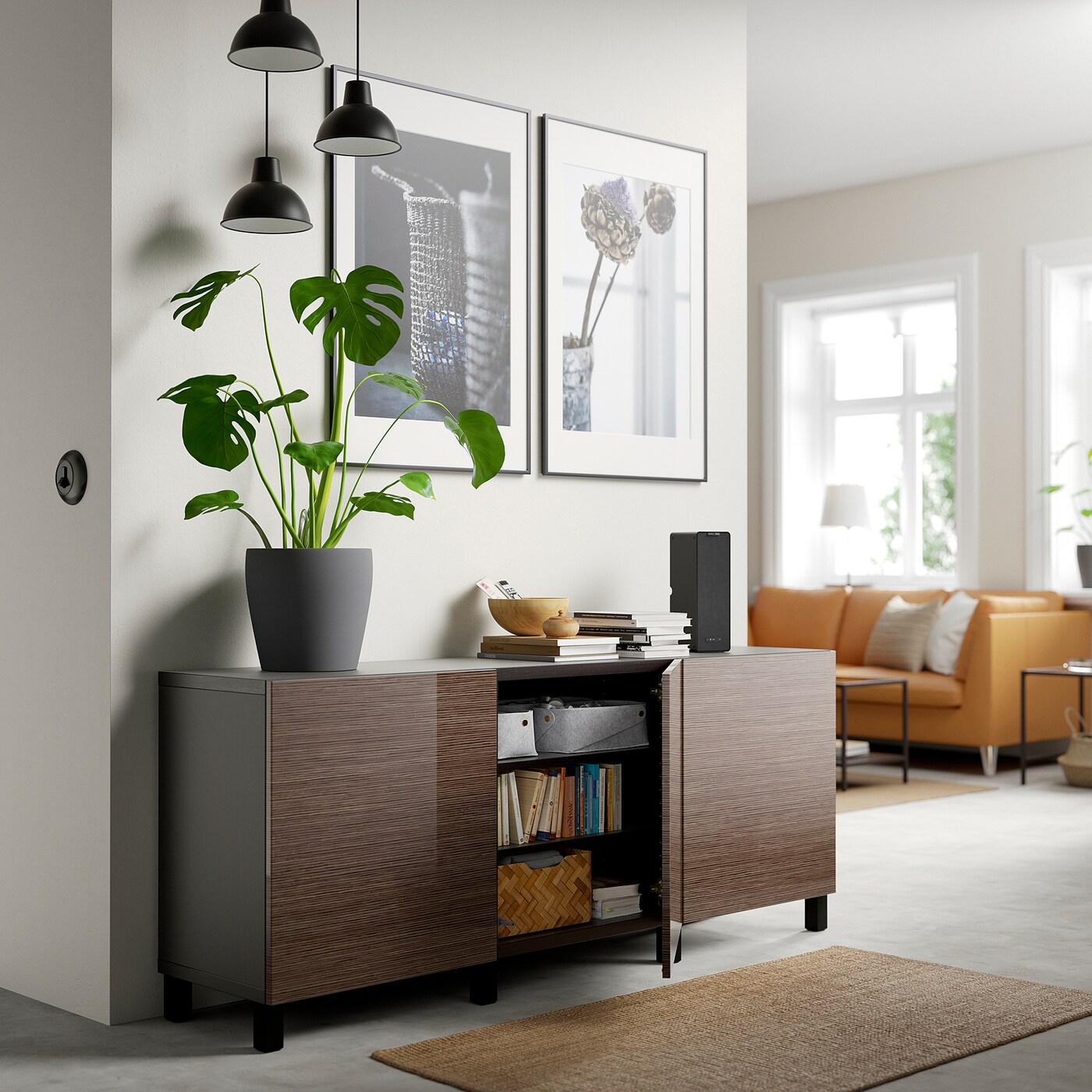 BESTÅ storage combination with doors black-brown/Selsviken BESTÅ storage combination with doors black-brown/Selsviken