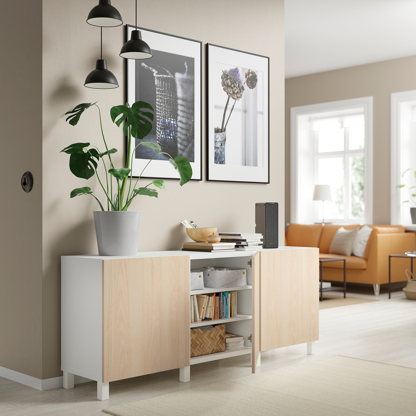 BESTÅ storage combination with doors white/Fänrik/Stubbarp ash - IKEA
