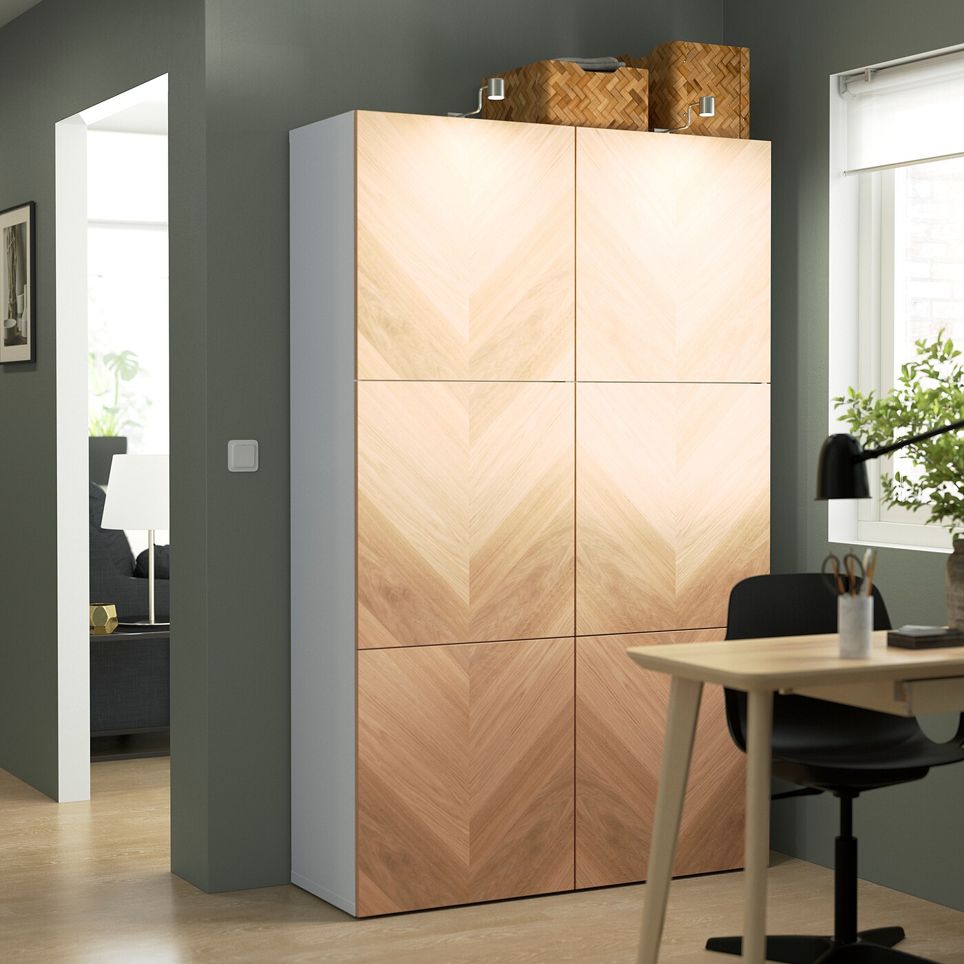 BESTÅ storage combination with doors white/Hedeviken oak