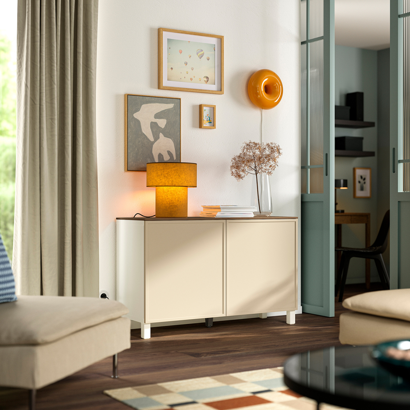 BESTÅ storage combination with doors white/Krukmakare beige - IKEA