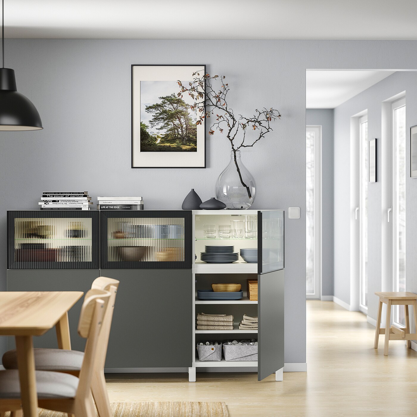 BESTÅ storage combination with doors white Lappviken/Fällsvik dark