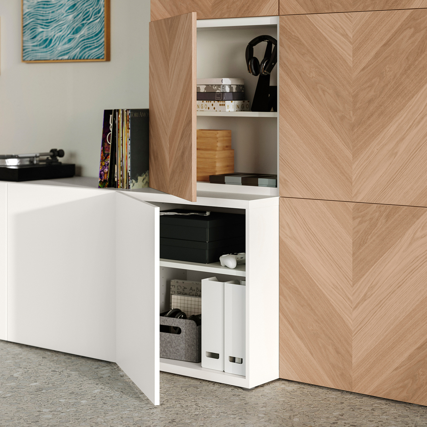 BESTÅ storage combination with doors white Lappviken/Hedeviken oak