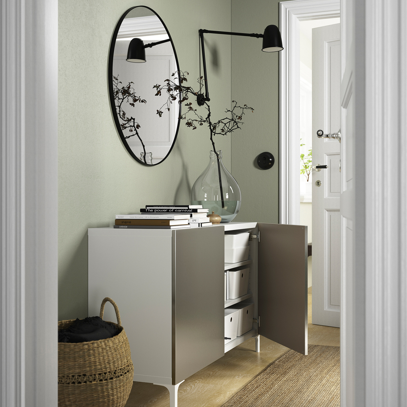 BESTÅ storage combination with doors white/Riksviken/Nannarp light