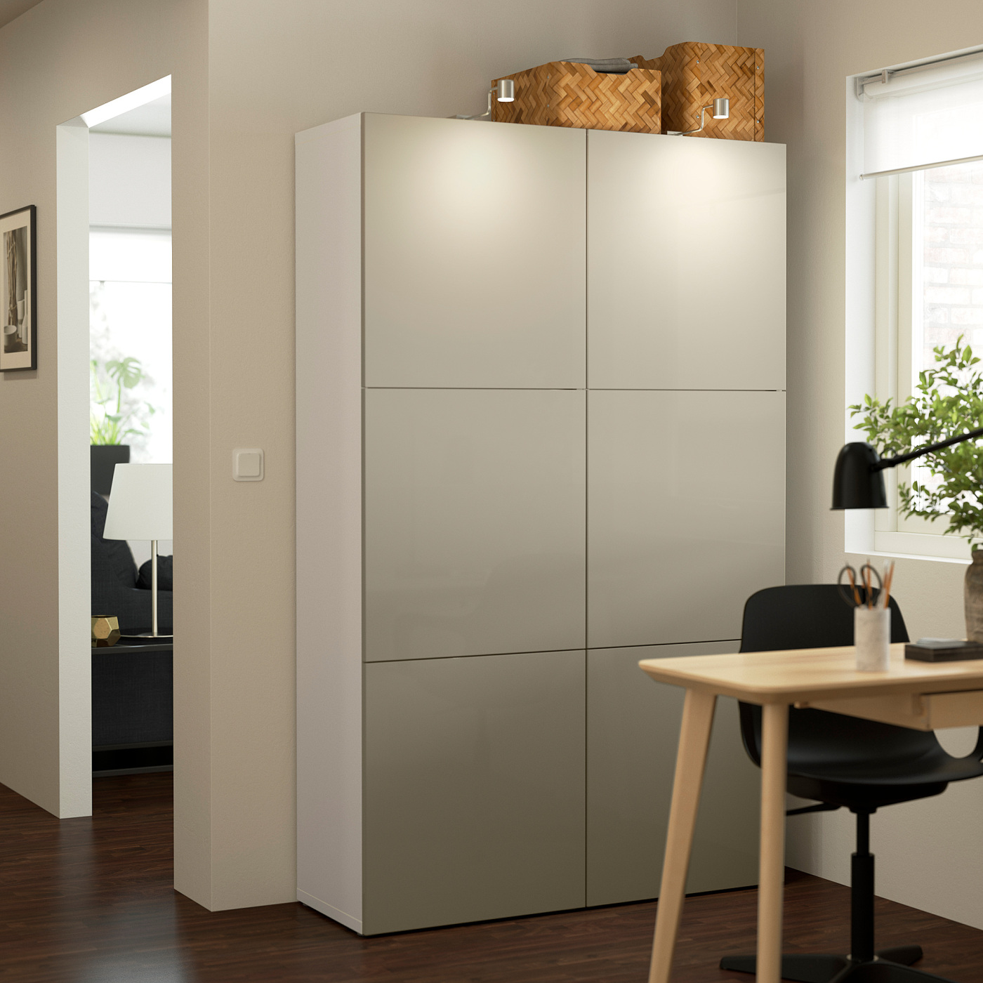 BESTÅ storage combination with doors white/Selsviken high-gloss