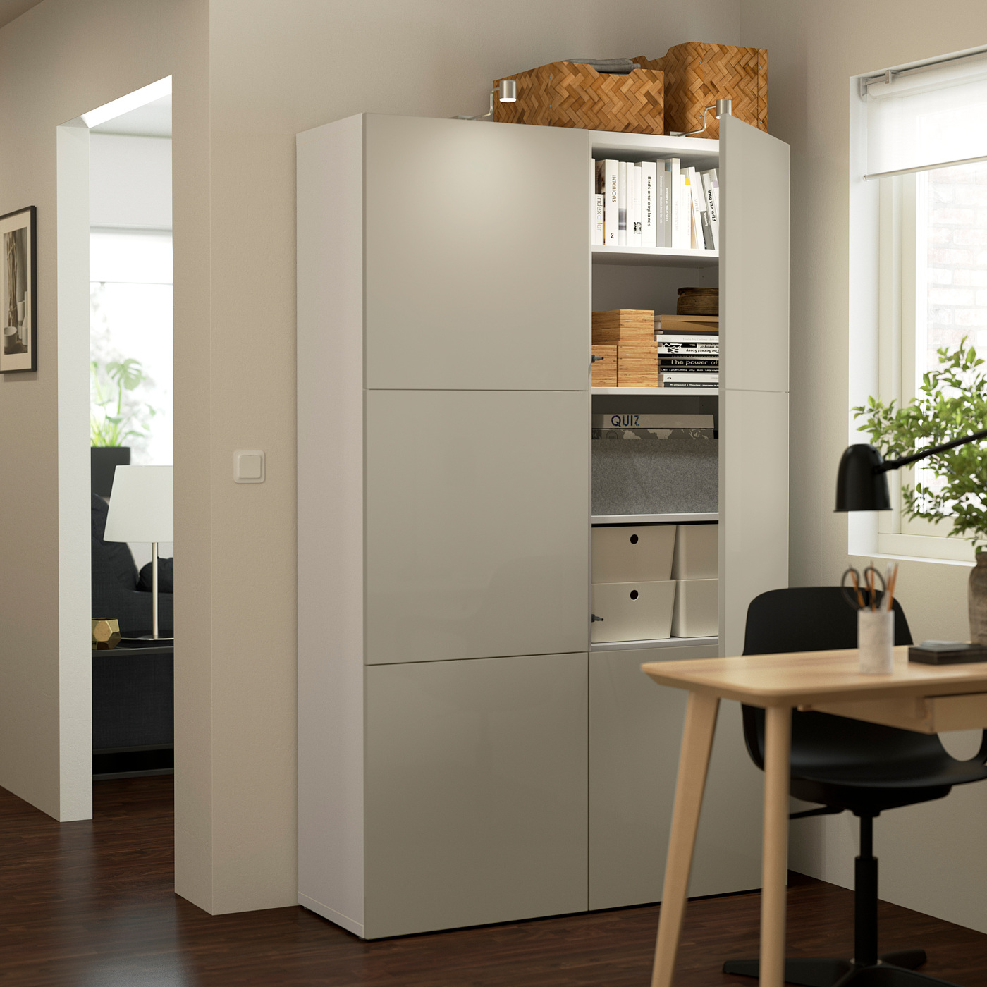 BESTÅ storage combination with doors white/Selsviken high-gloss
