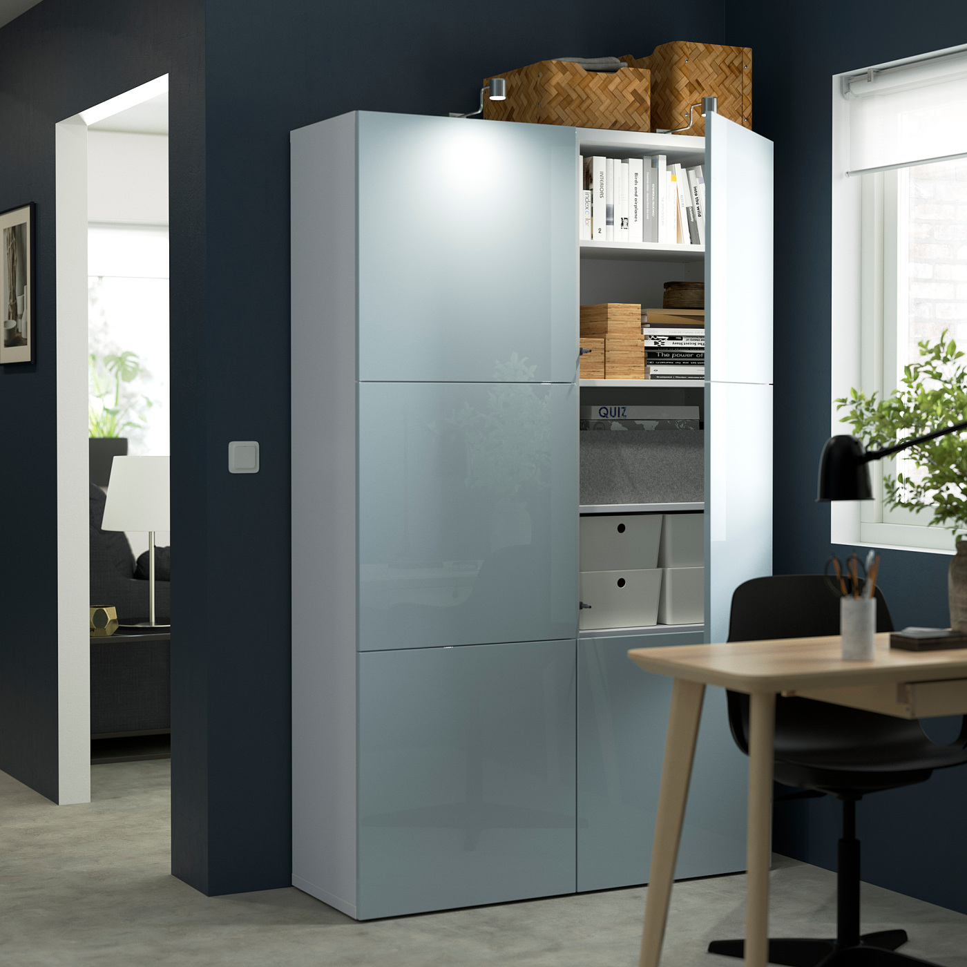 BESTÅ storage combination with doors white Selsviken/high-gloss