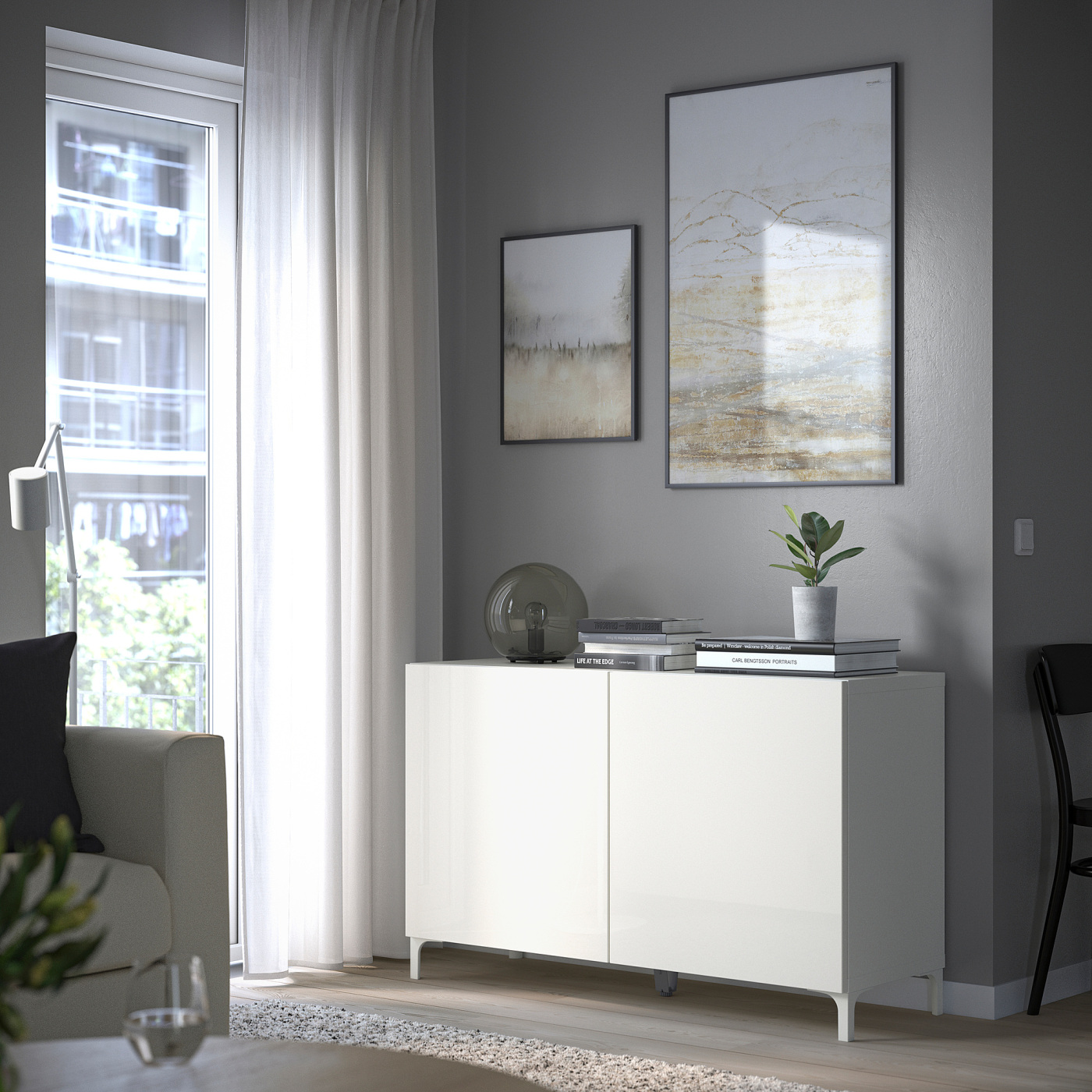 BESTÅ storage combination with doors white/Selsviken high-gloss