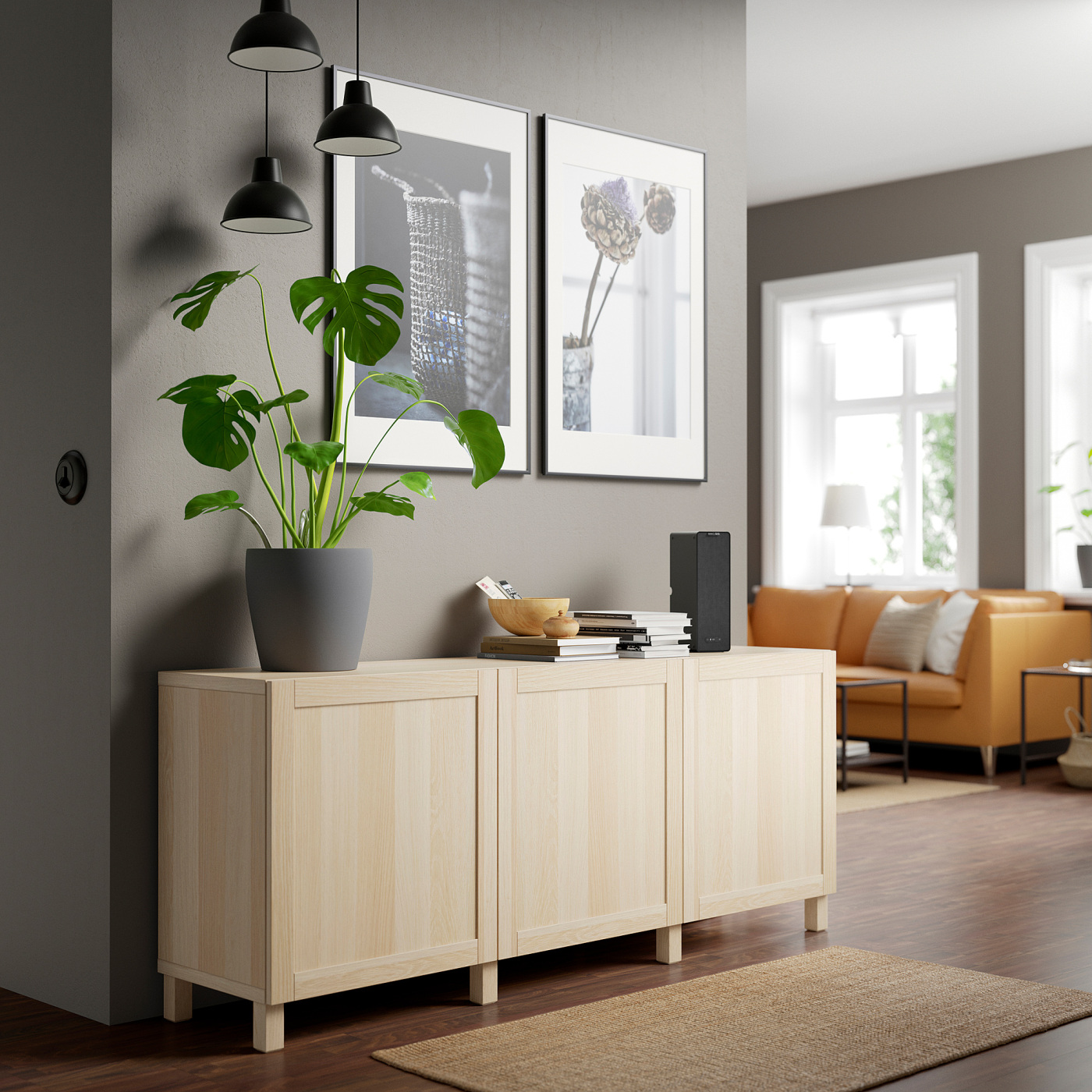 BESTÅ storage combination with doors white stained oak effect