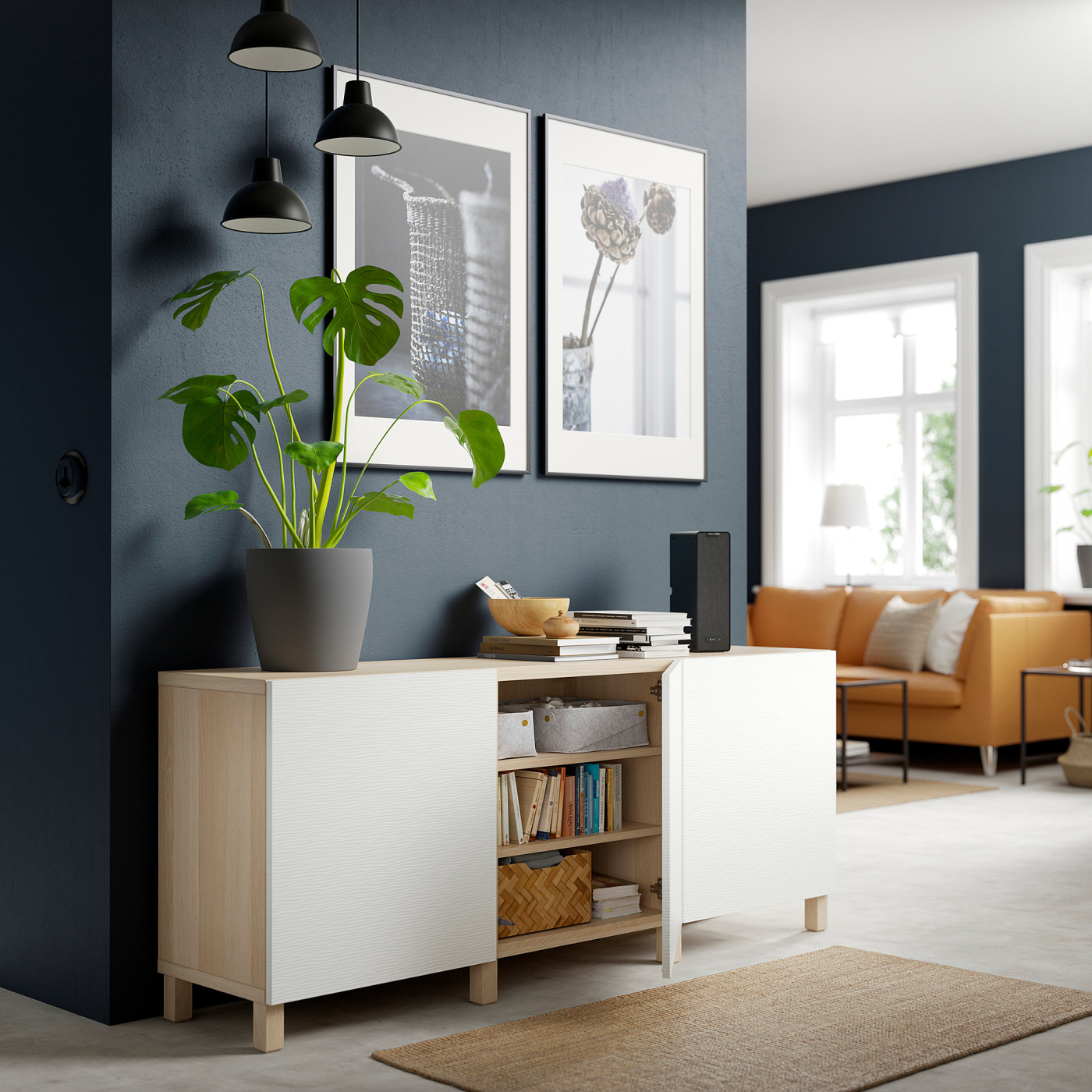 BESTÅ storage combination with doors white stained oak effect