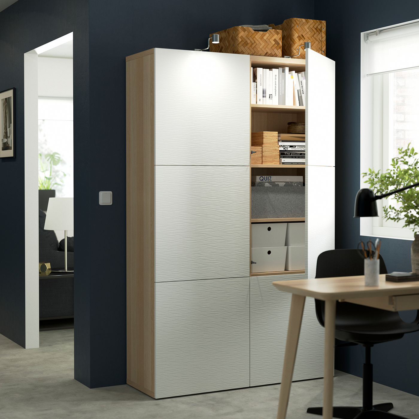 BESTÅ storage combination with doors white stained oak effect