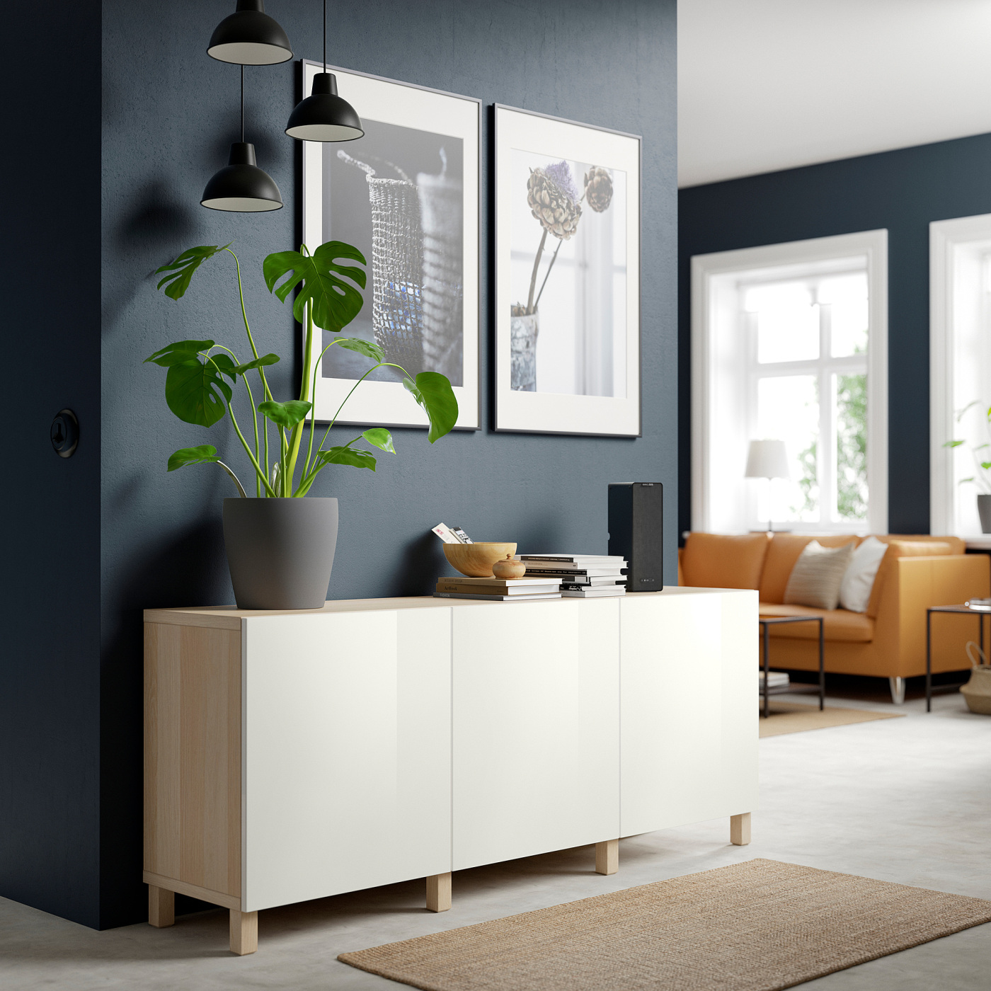 BESTÅ storage combination with doors white stained oak effect