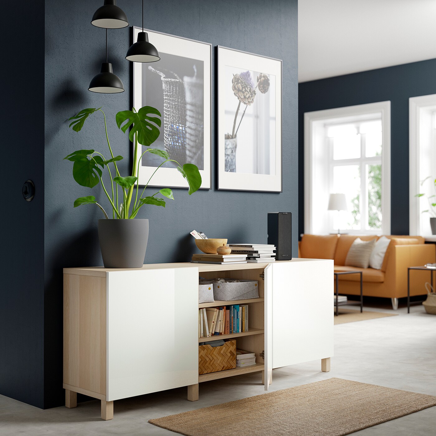 BESTÅ storage combination with doors white stained oak