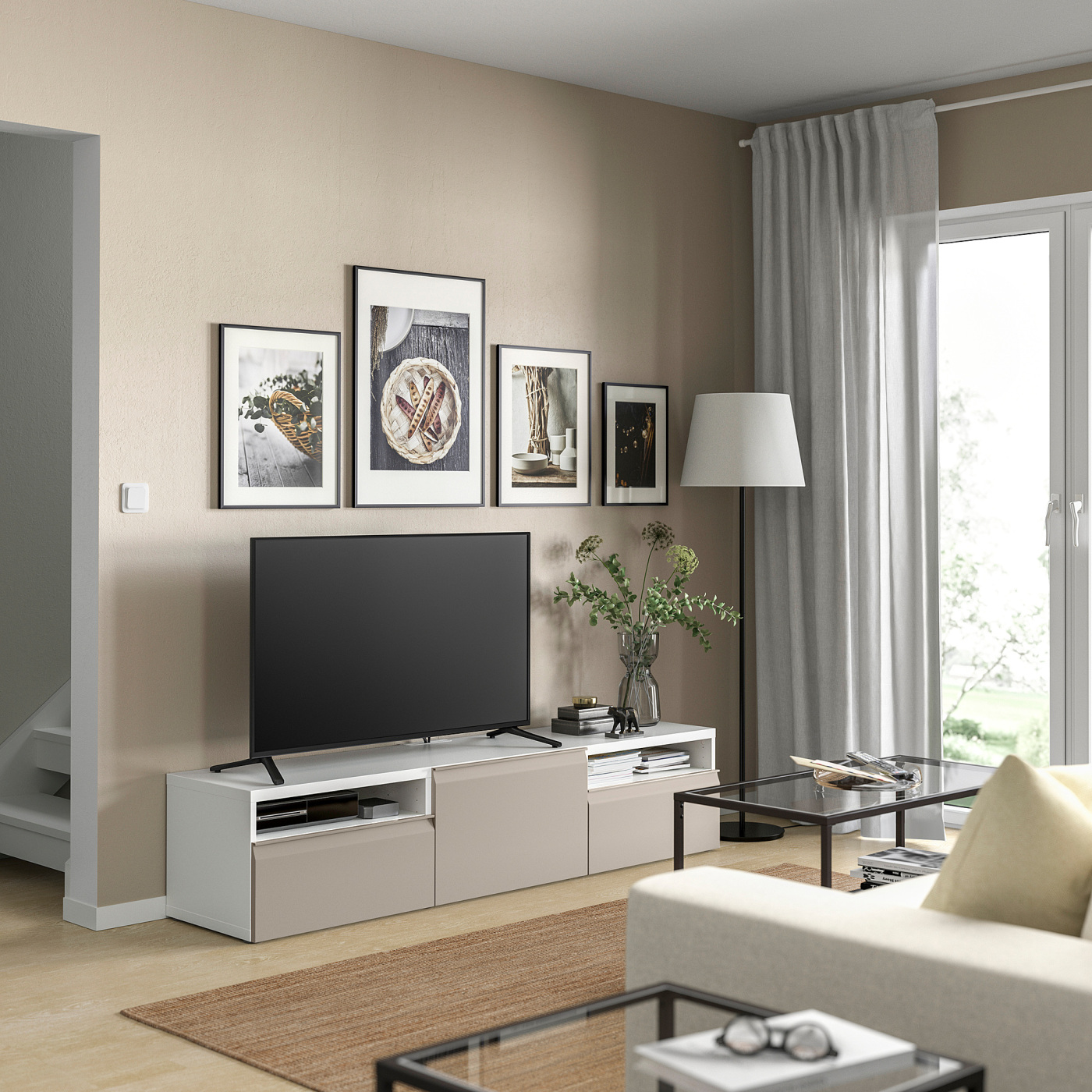 BESTÅ TV bench white/Hammarsmed beige - IKEA