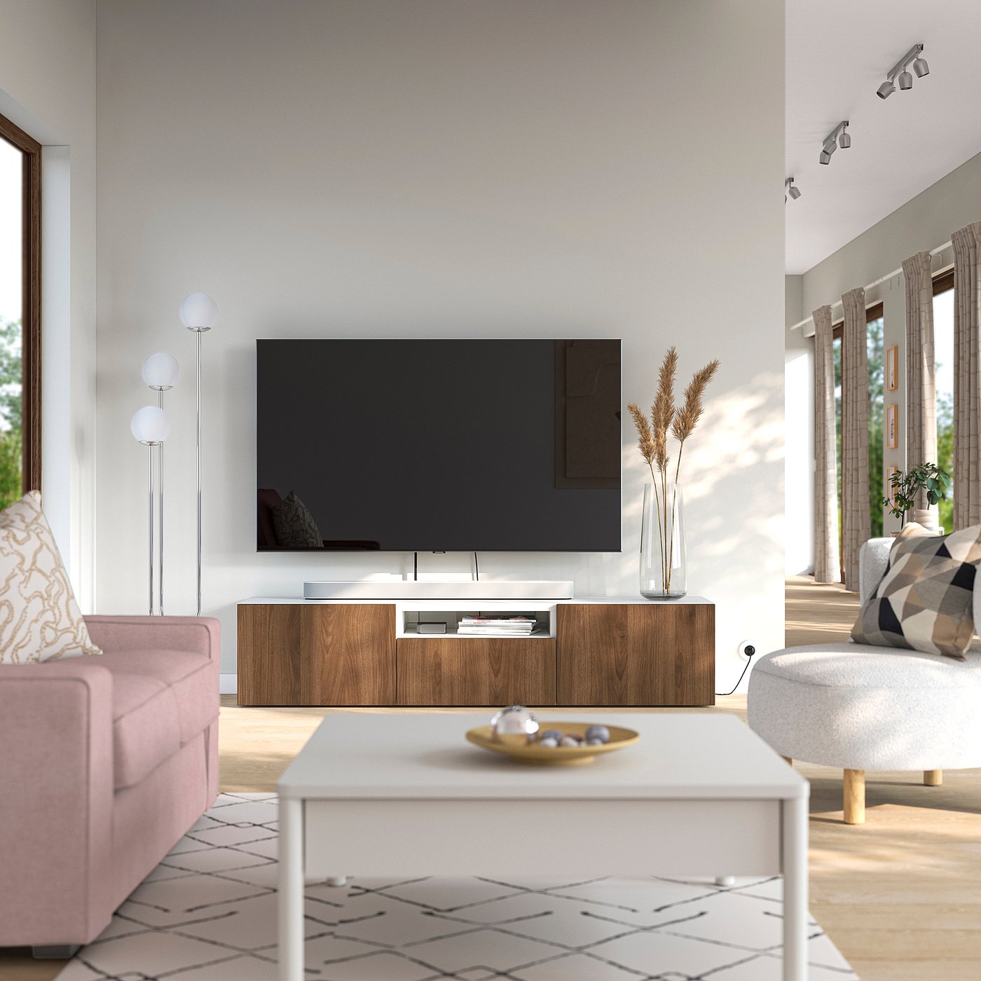 BESTÅ TV bench white/Lappviken walnut effect - IKEA