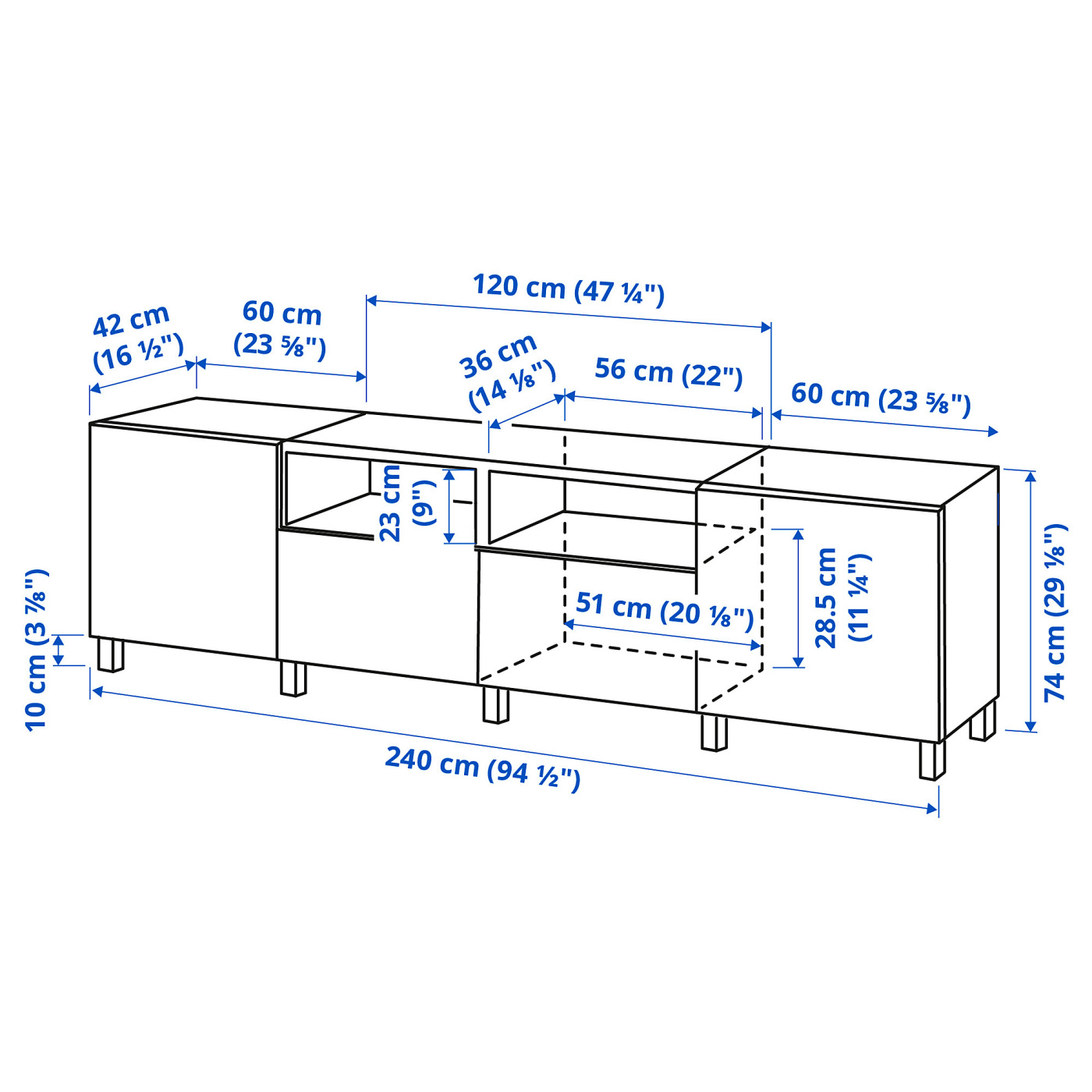 BESTÅ TV bench with doors and drawers black-brown/Hedeviken