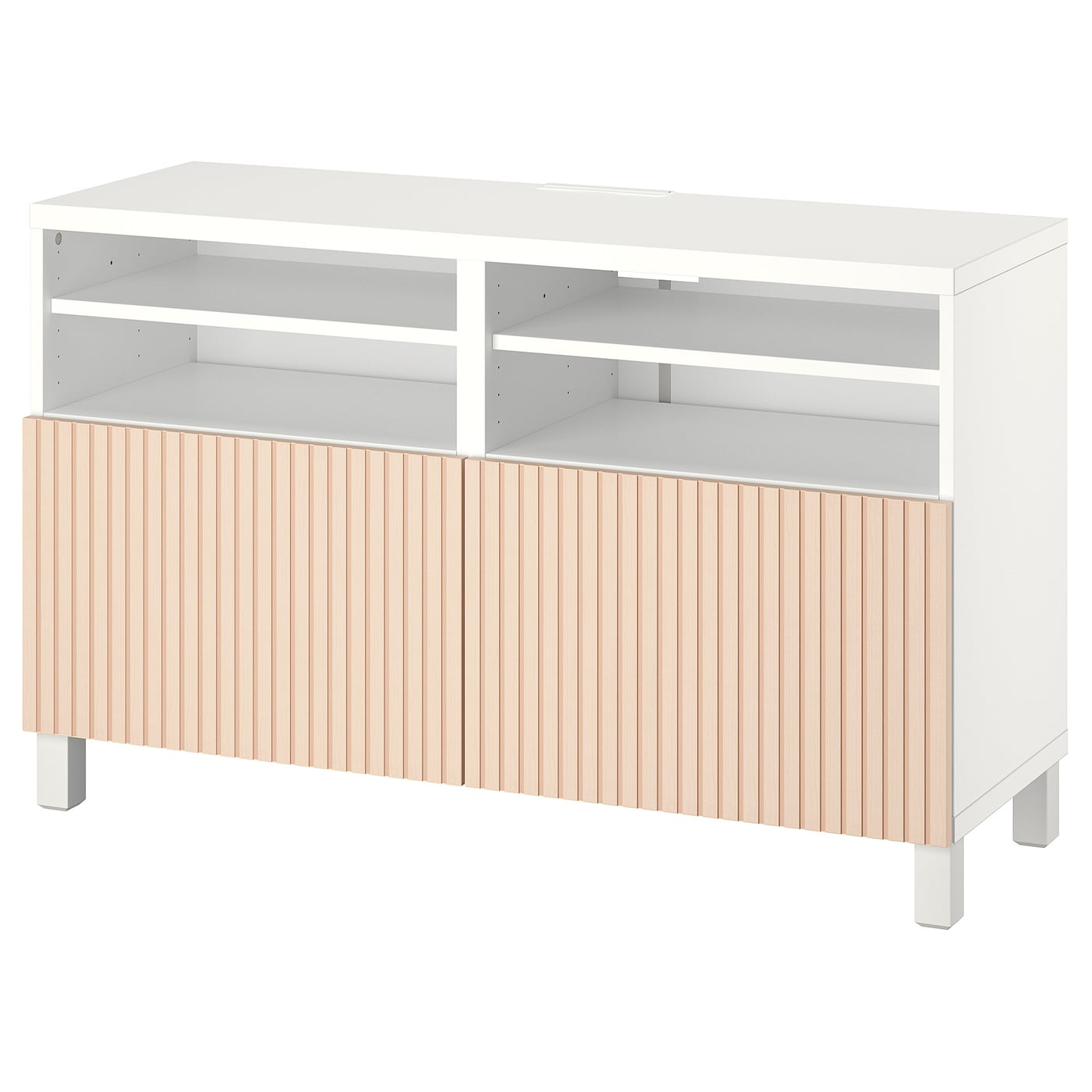 BESTÅ TV bench with doors white/Björköviken/Stubbarp birch veneer - IKEA