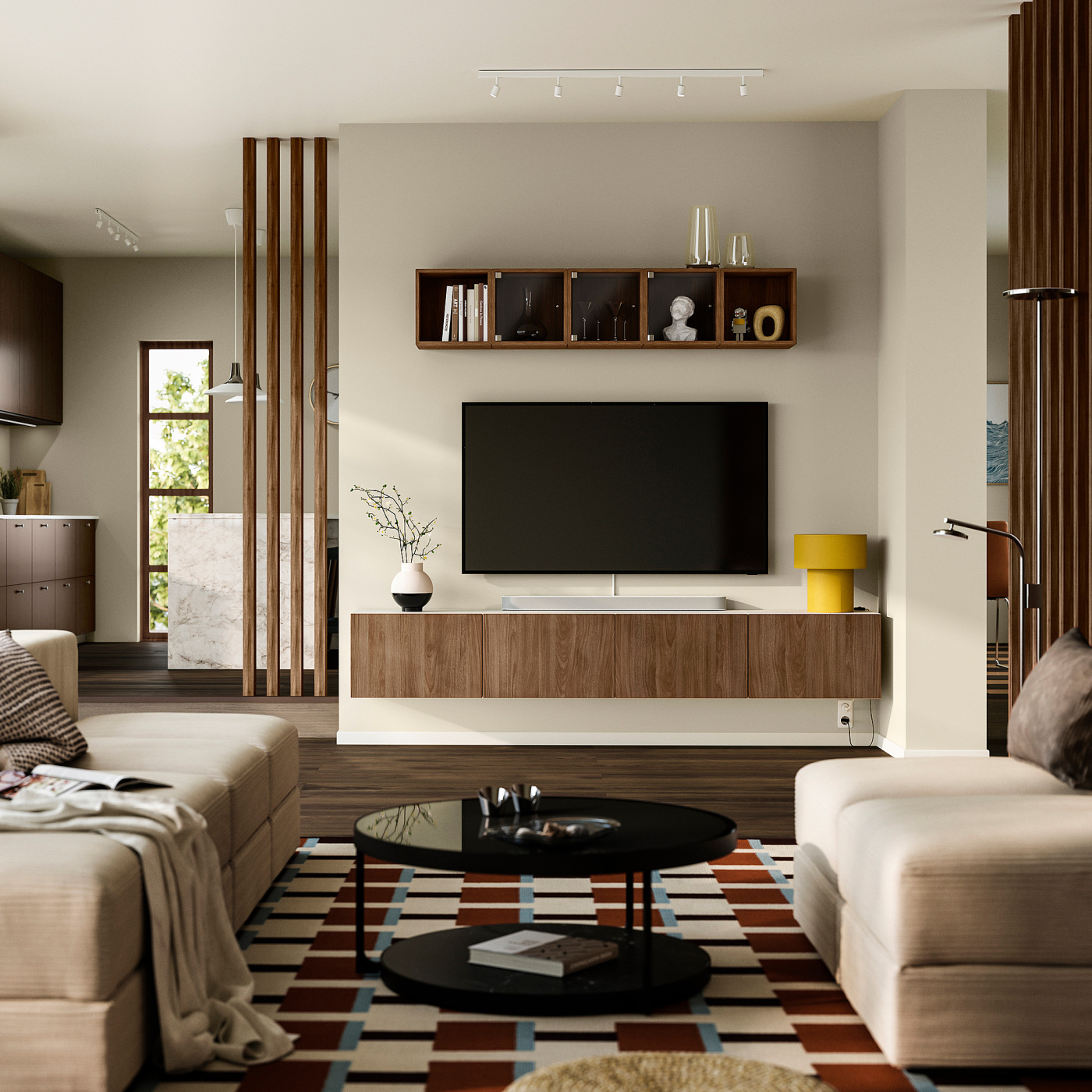 BESTÅ TV bench with doors white brown/Lappviken walnut effect - IKEA