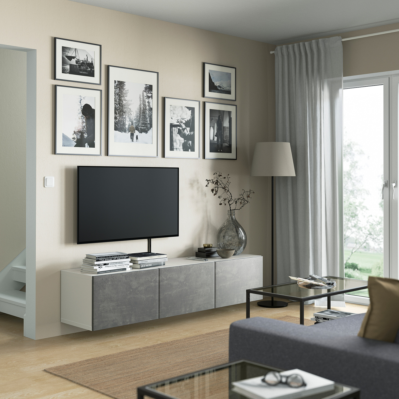 IKEA テレビボード BESTA KALLVIKEN グレー ベージュ BESTÅ TV bench with doors white/Kallviken dark grey - IKEA