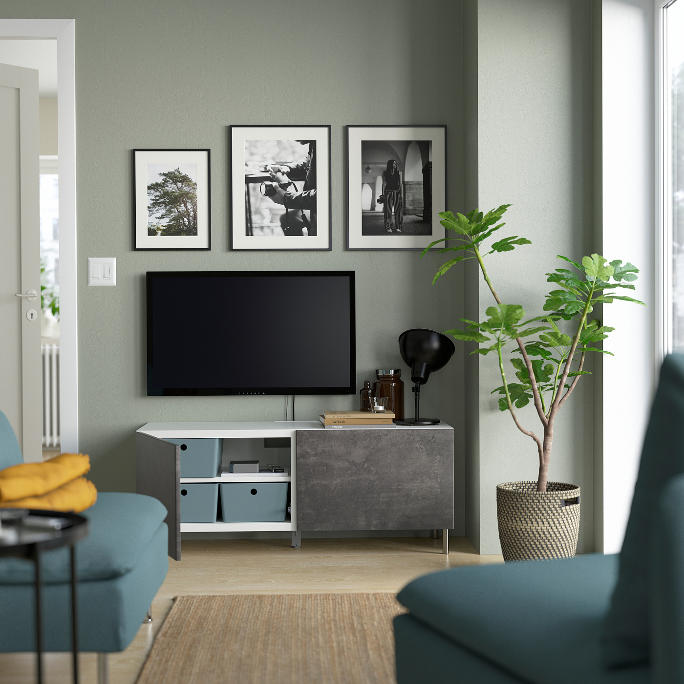 BESTÅ TV bench with doors white/Kallviken/Ösarp dark grey - IKEA