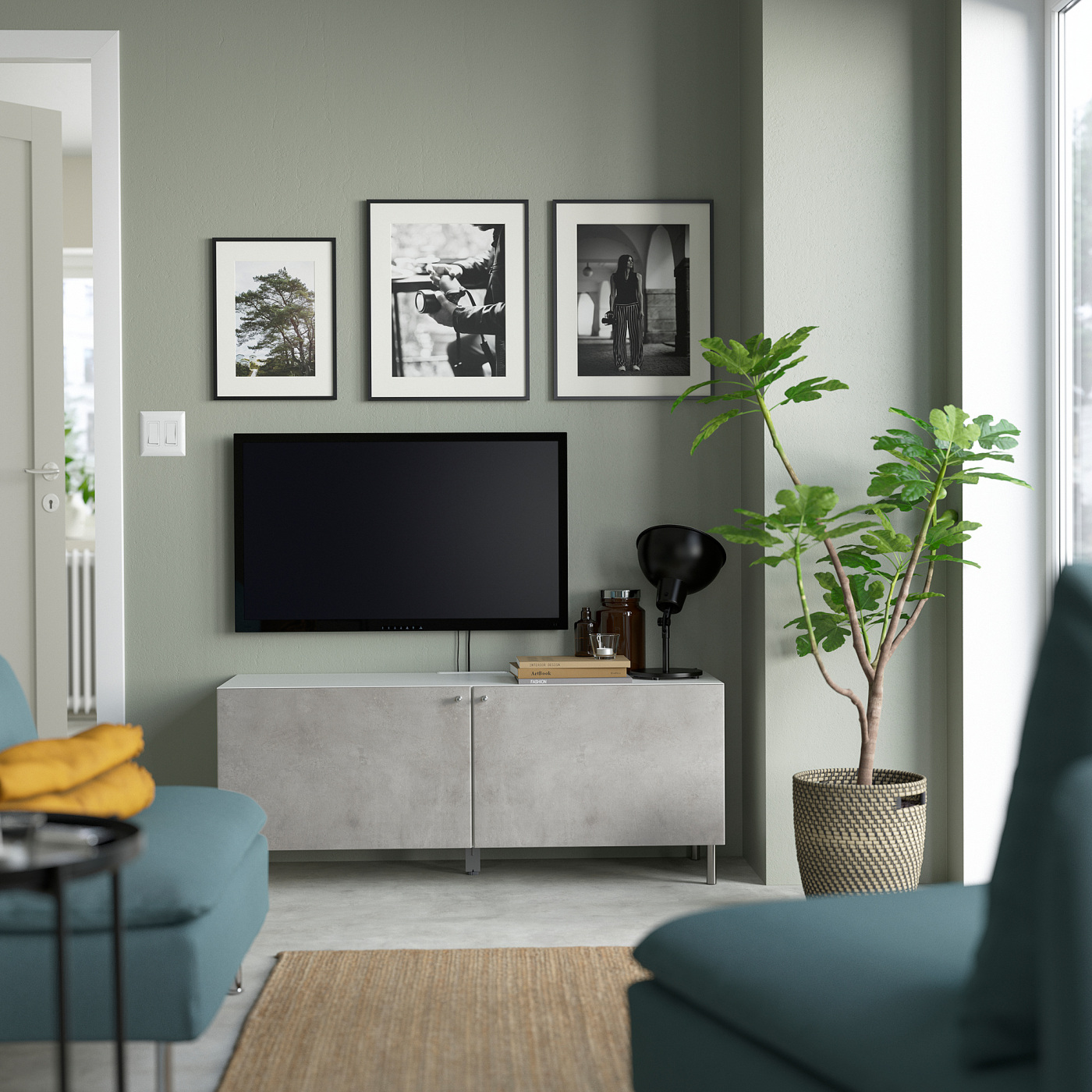 BESTÅ TV bench with doors white/Kallviken/Ösarp light grey - IKEA