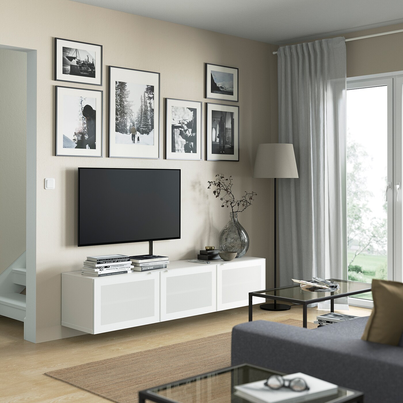 BESTÅ TV bench with doors white/Mörtviken white - IKEA