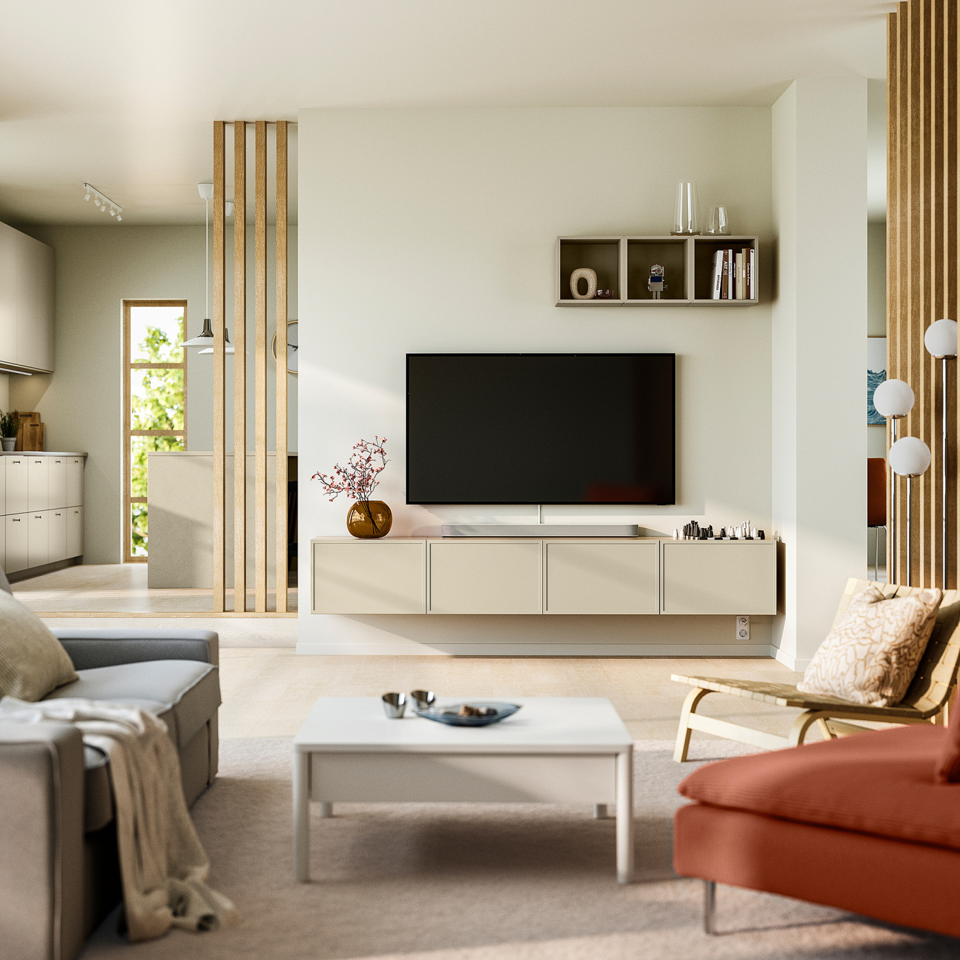 BESTÅ TV bench with doors white stained oak effect/Krukmakare