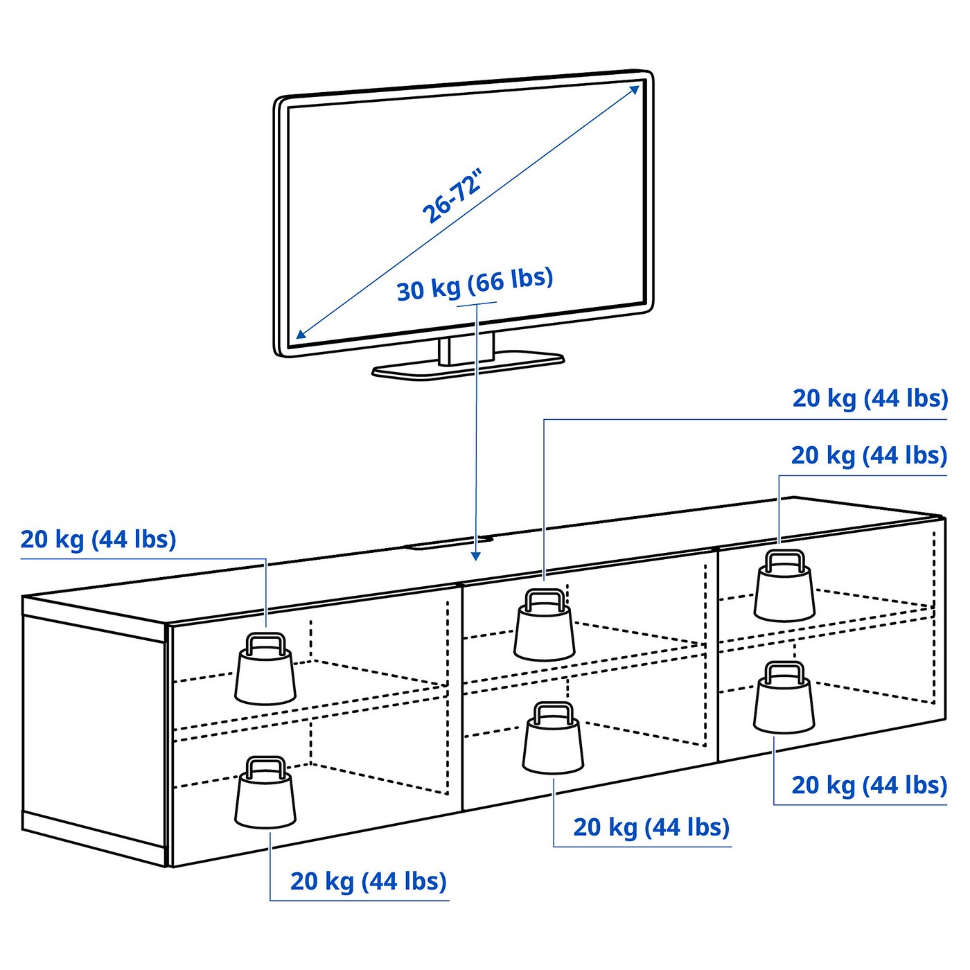 TKS Mサイズ BESTÅ TV bench with doors white stained oak effect/Selsviken high