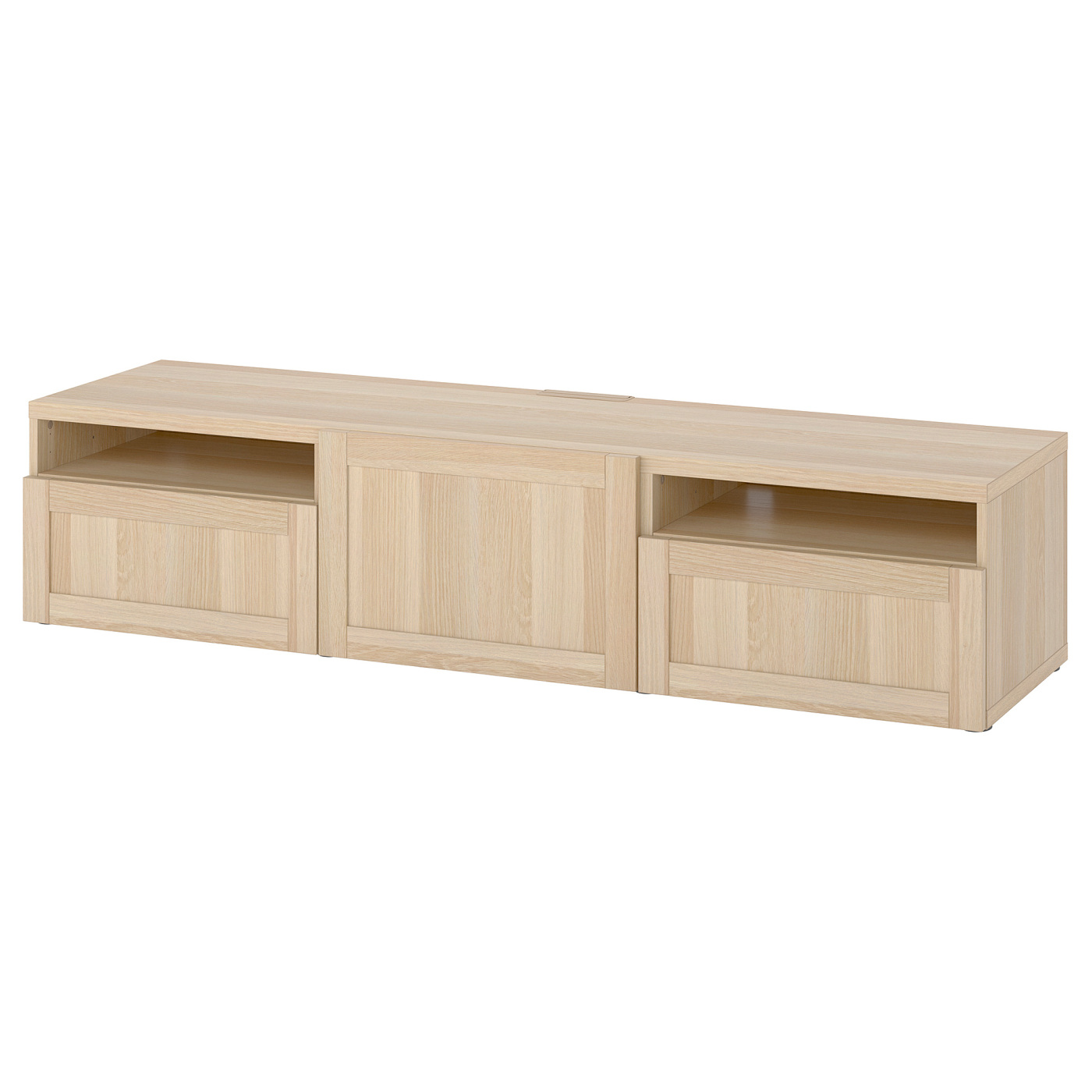 BESTÅ TV bench with drawers and door white stained oak effect
