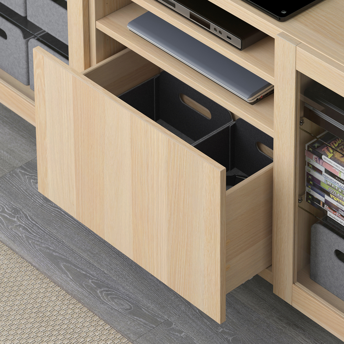 BESTÅ TV bench with drawers Lappviken/Sindvik white stained oak