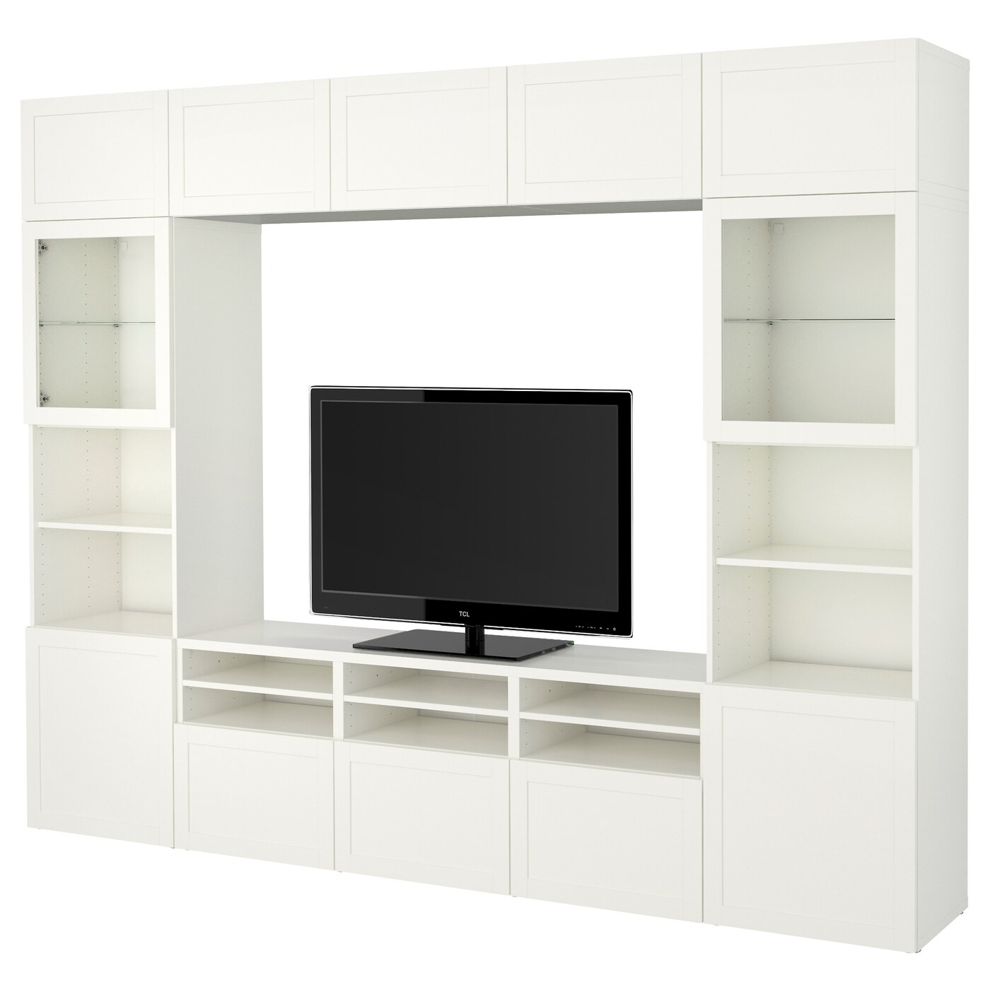IKEA BESTÅ/GLASSVIK】組み立て途中品 3台セット ランプ付き BESTÅ TV storage combination white/Hanviken/Stubbarp white