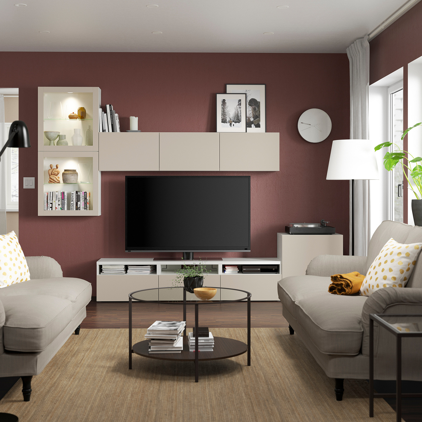 BESTÅ TV storage combination/glass doors white Lappviken/light