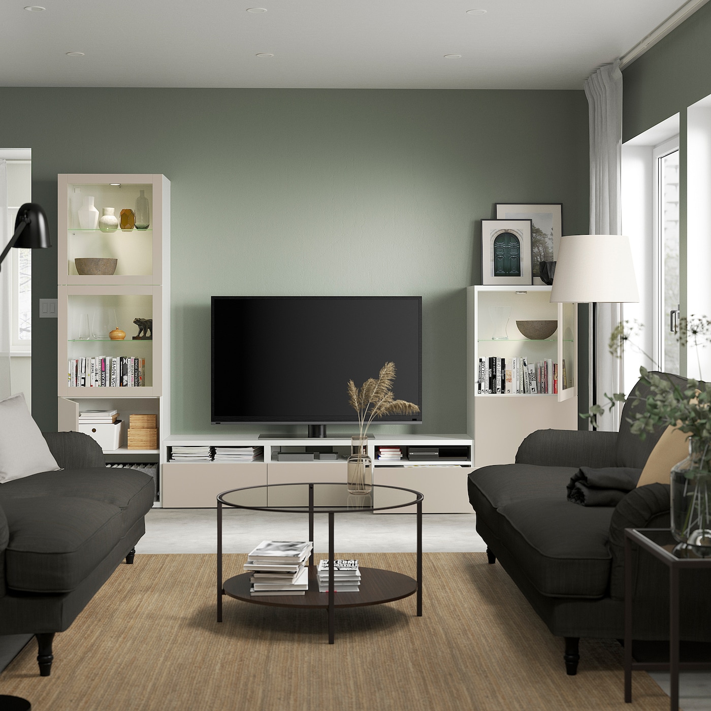 BESTÅ TV storage combination/glass doors white Sindvik