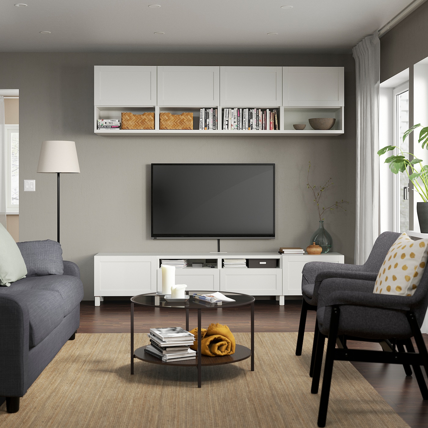 BESTÅ storage combination w glass doors, dark grey Lappviken