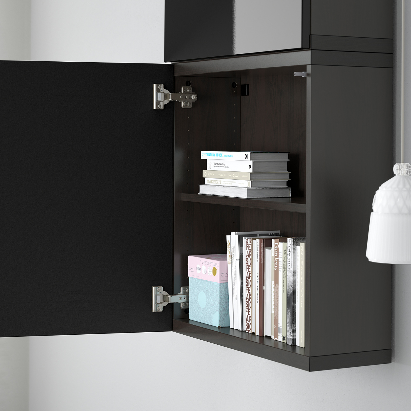BESTÅ wall cabinet with 2 doors black-brown/Selsviken high-gloss