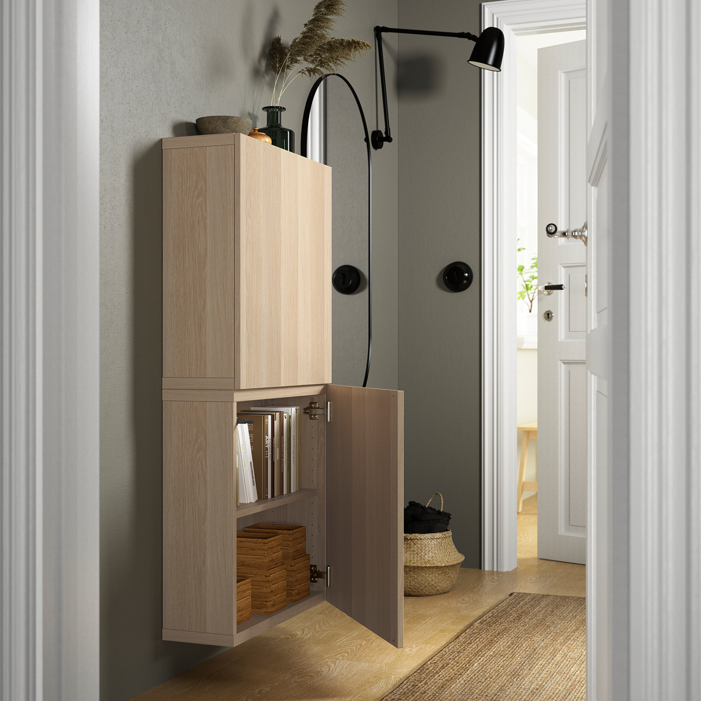 BESTÅ wall cabinet with 2 doors white stained oak effect/Lappviken