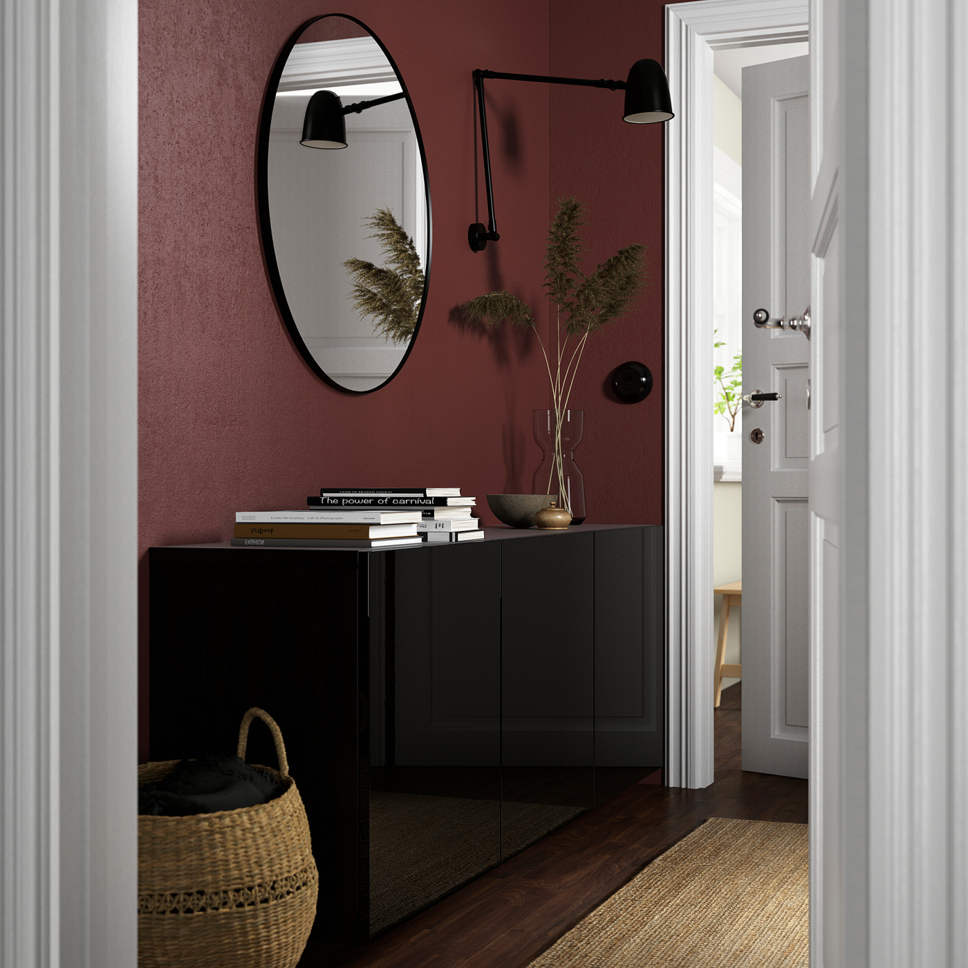 BESTÅ wall-mounted cabinet combination black-brown/Selsviken high