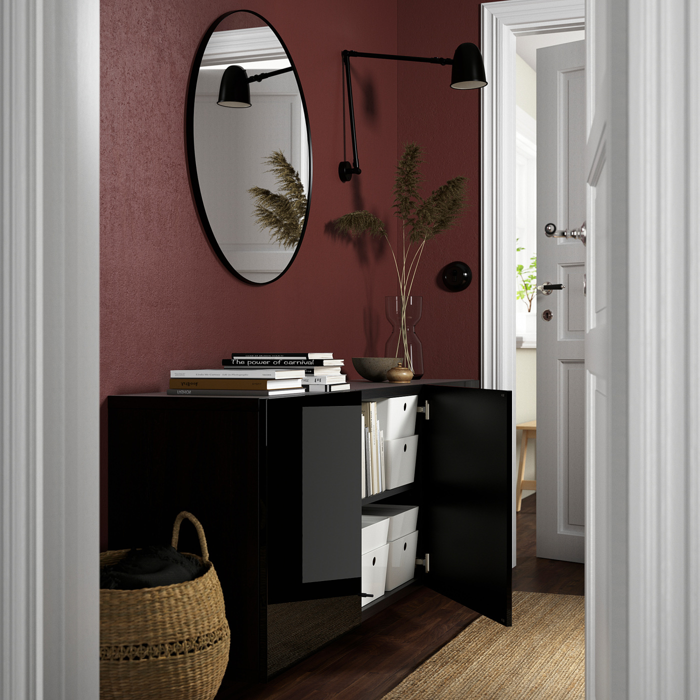 BESTÅ wall-mounted cabinet combination black-brown/Selsviken BESTÅ wall-mounted cabinet combination black-brown/Selsviken