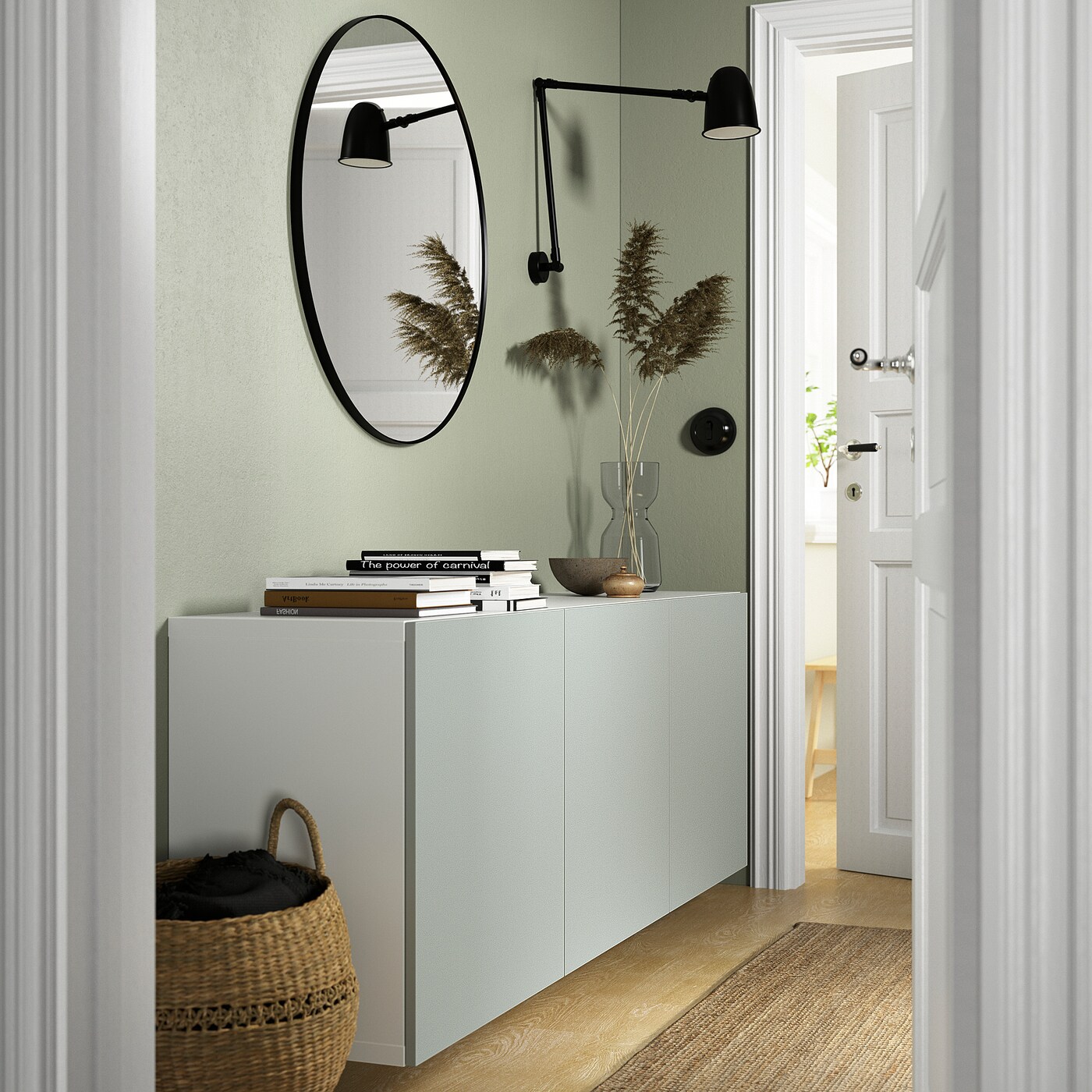 BESTÅ wall-mounted cabinet combination white/Hjortviken pale