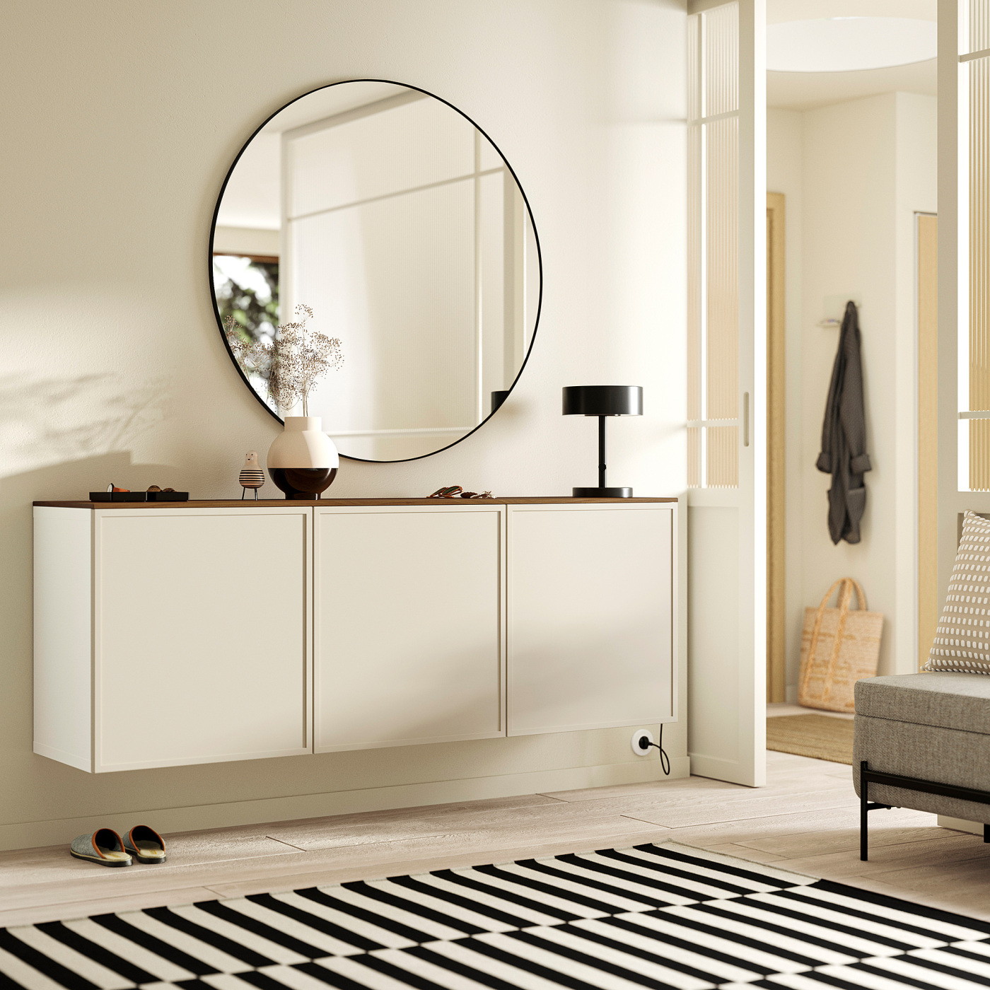 BESTÅ wall-mounted cabinet combination white Krukmakare/beige