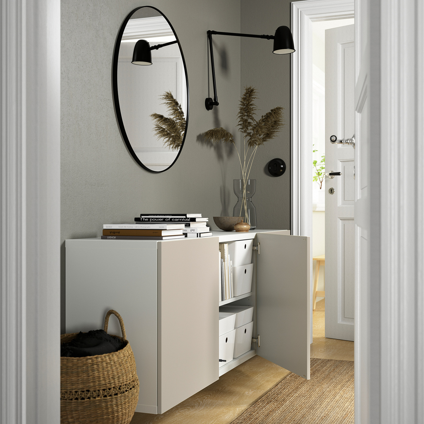 BESTÅ wall-mounted cabinet combination white/Lappviken light grey