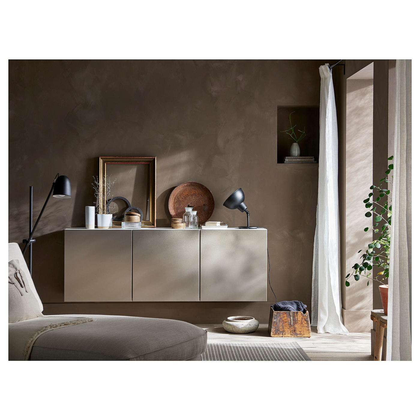 BESTÅ wall-mounted cabinet combination white/Riksviken light