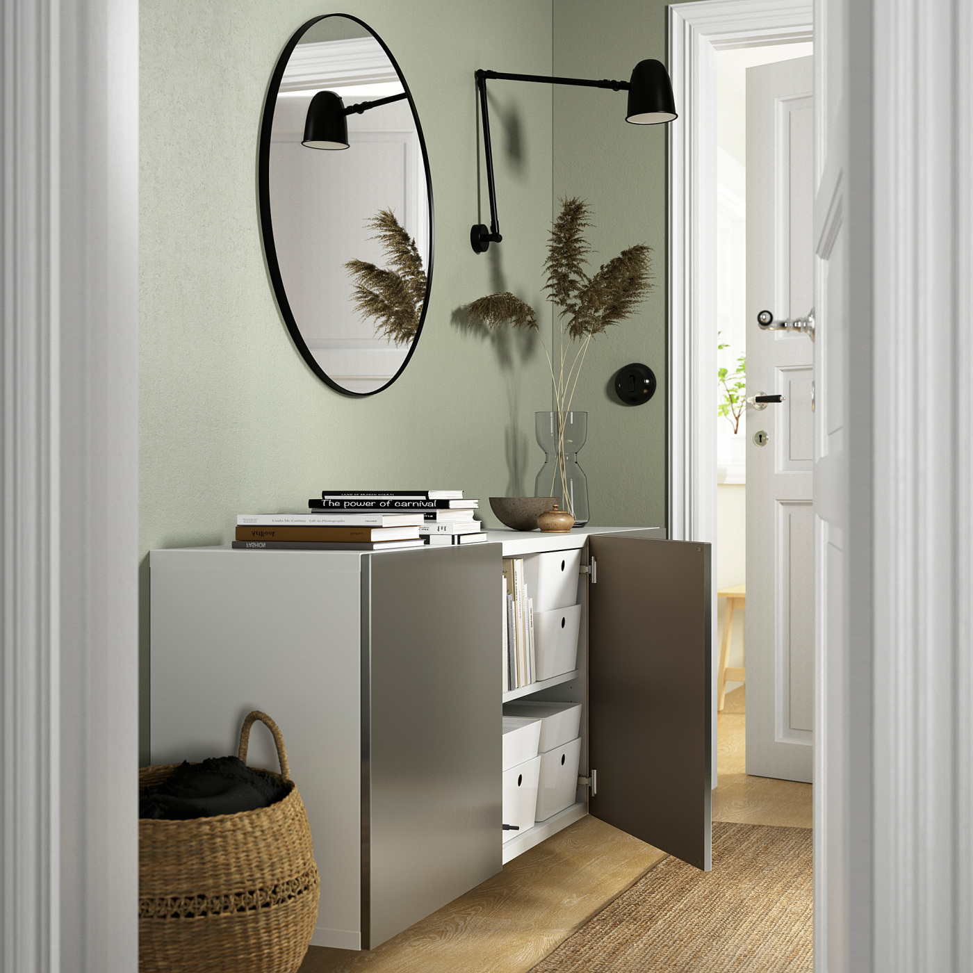 BESTÅ wall-mounted cabinet combination white/Riksviken light