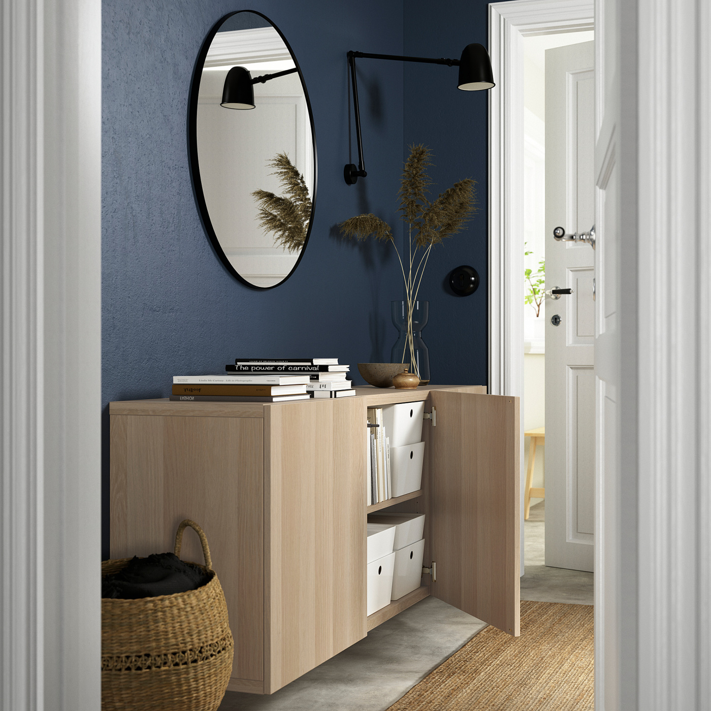 BESTÅ wall-mounted cabinet combination white stained oak effect