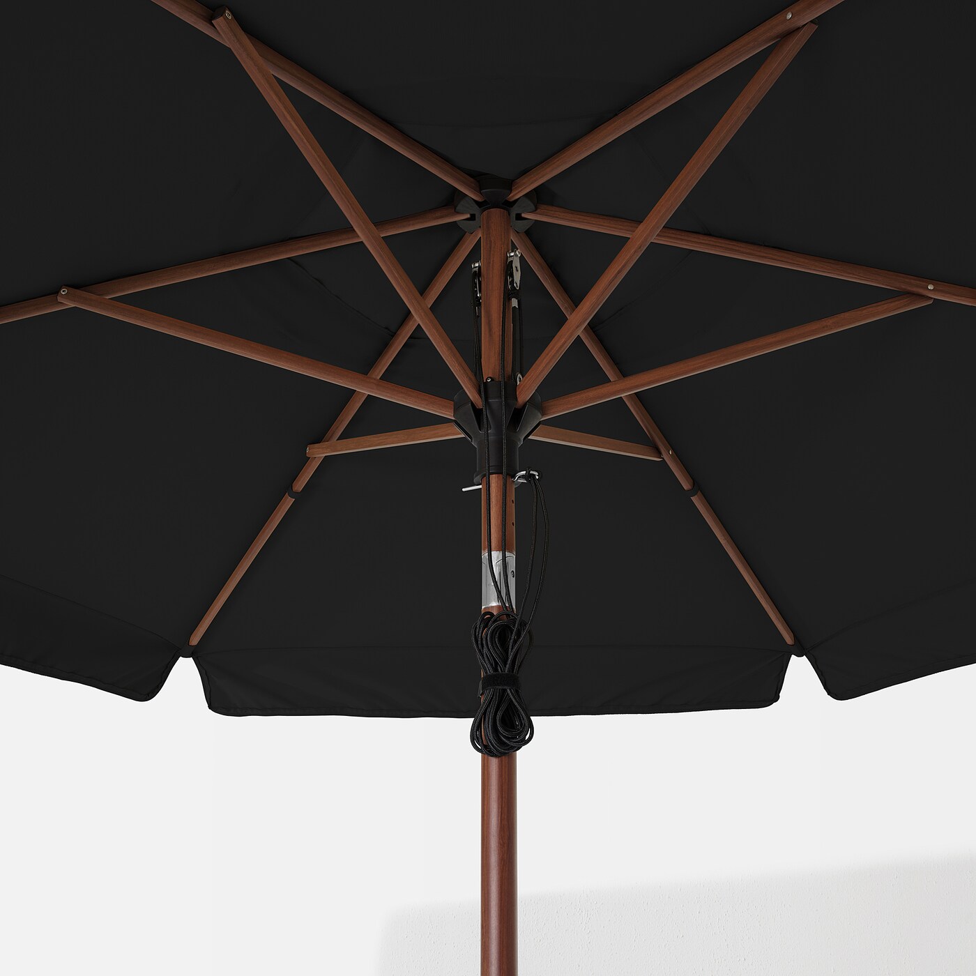 BETSÖ / VÅRHOLMEN parasol with base brown wood effect dark grey