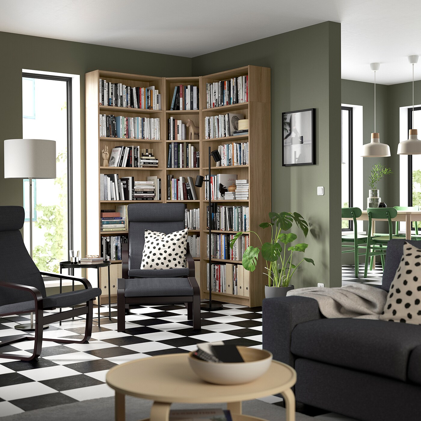 BILLY bookcase corner comb w ext units oak effect - IKEA