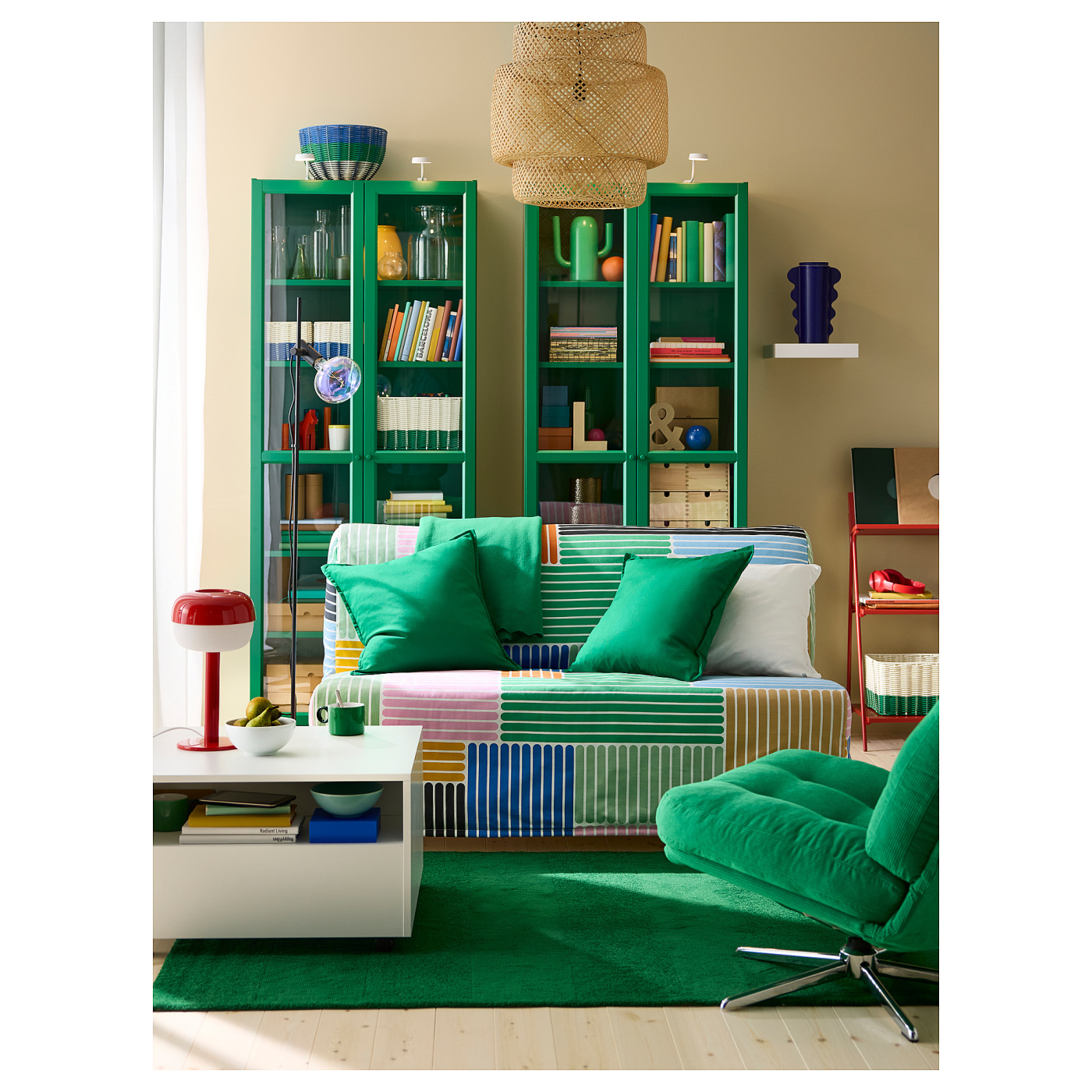 BILLY bookcase with glass-doors green - IKEA
