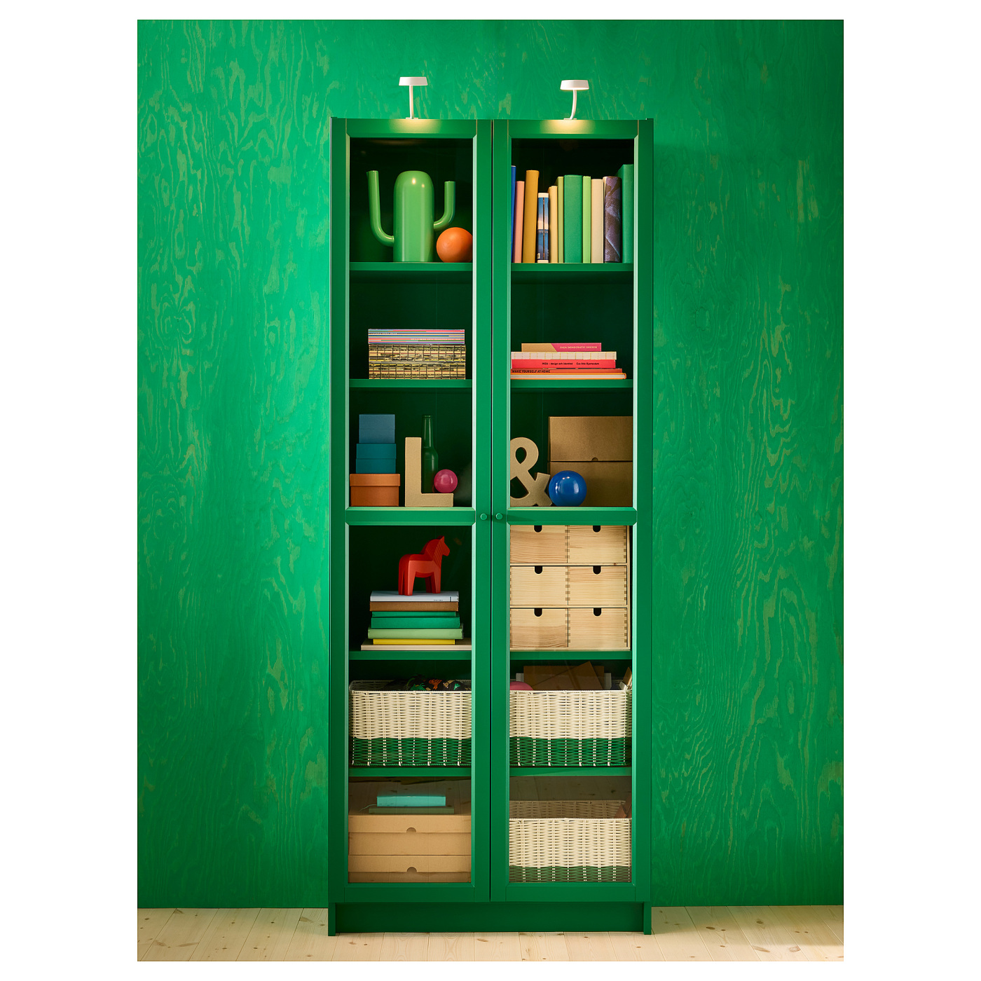 BILLY bookcase with glass-doors green - IKEA