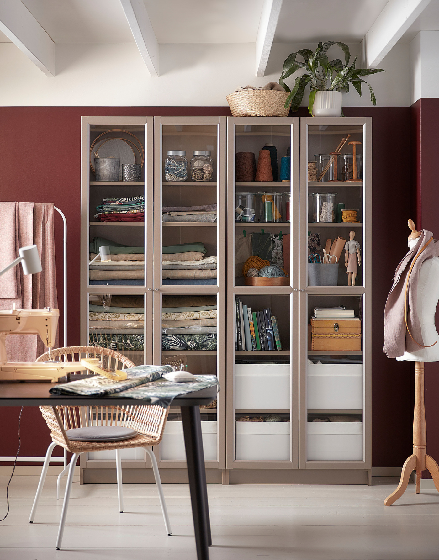 BILLY bookcase with glass-doors grey/metallic effect - IKEA