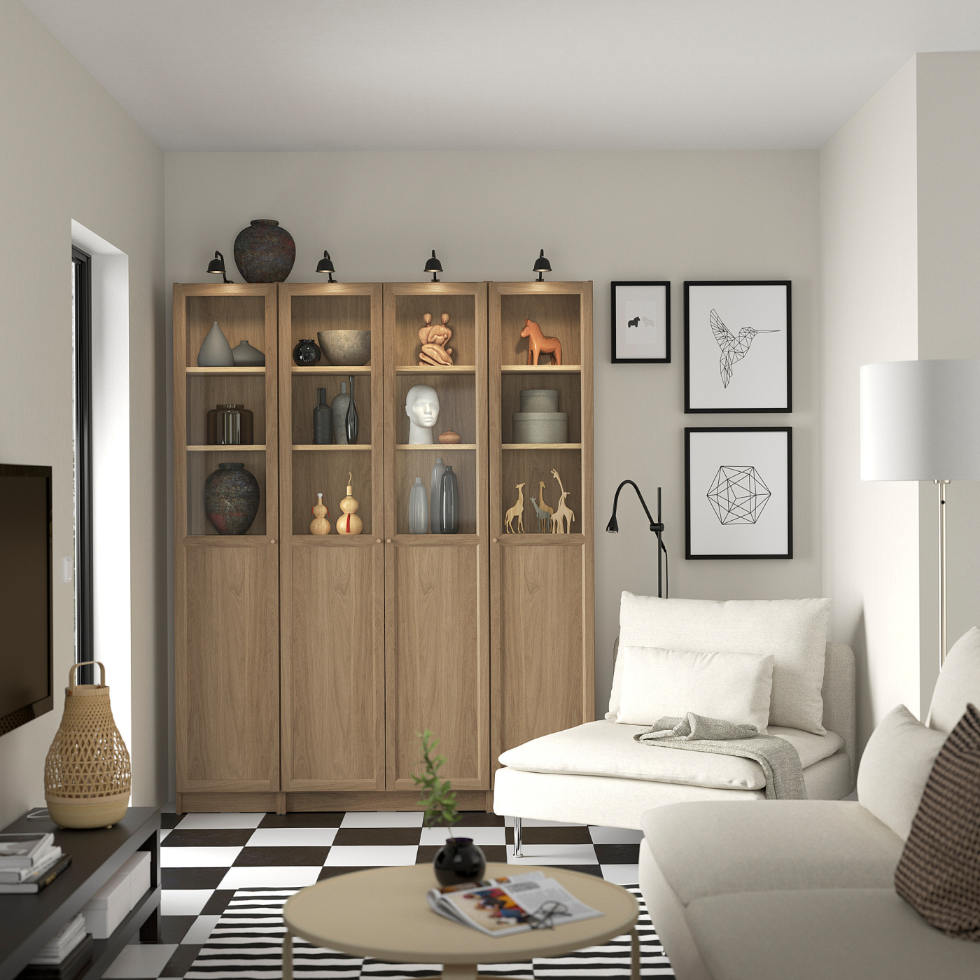 BILLY / OXBERG bookcase comb w panel/glass doors oak effect - IKEA